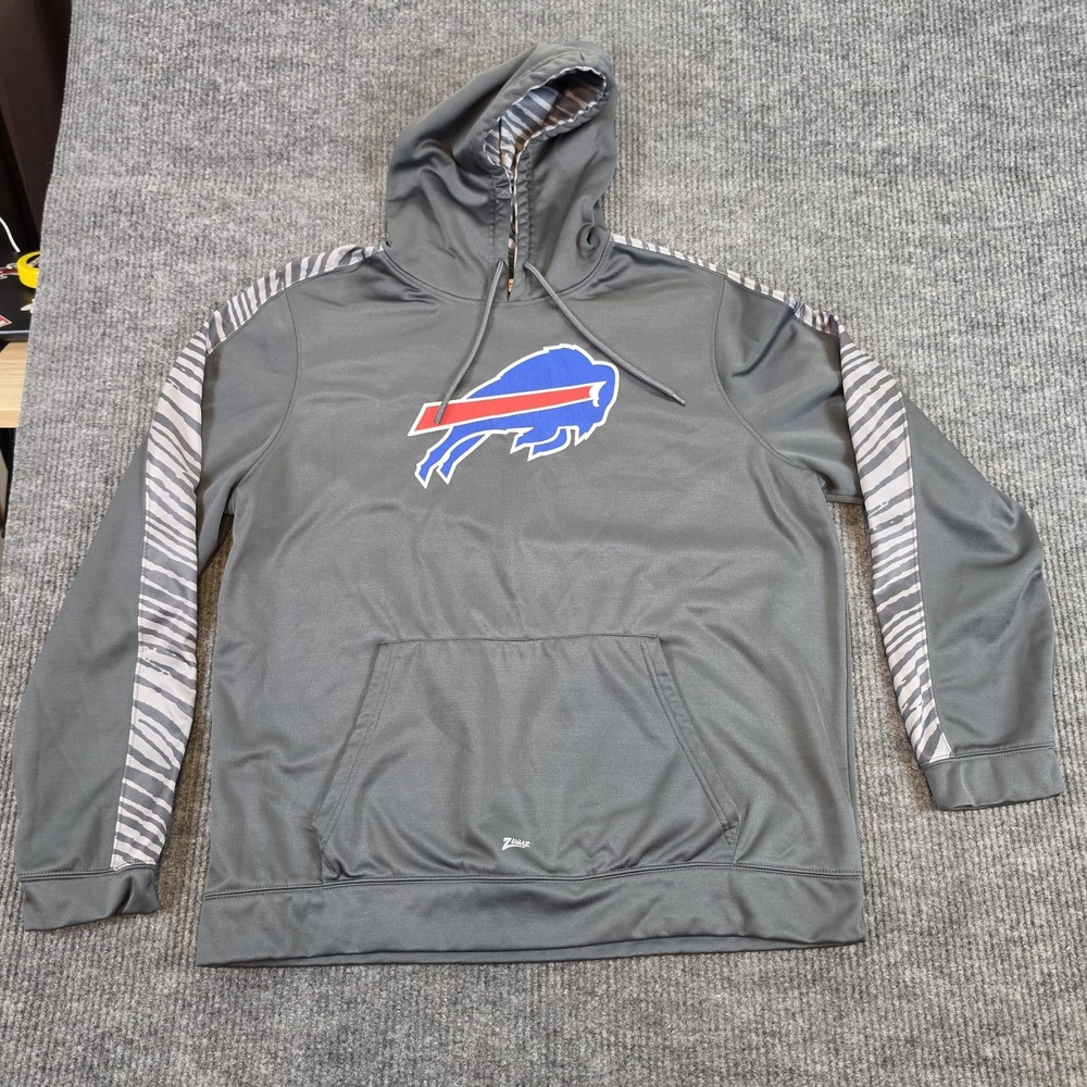 Zubaz Buffalo Bills Hoodie Mens XXL Gray Zebra Accent Pullover Sweatshirt NFL